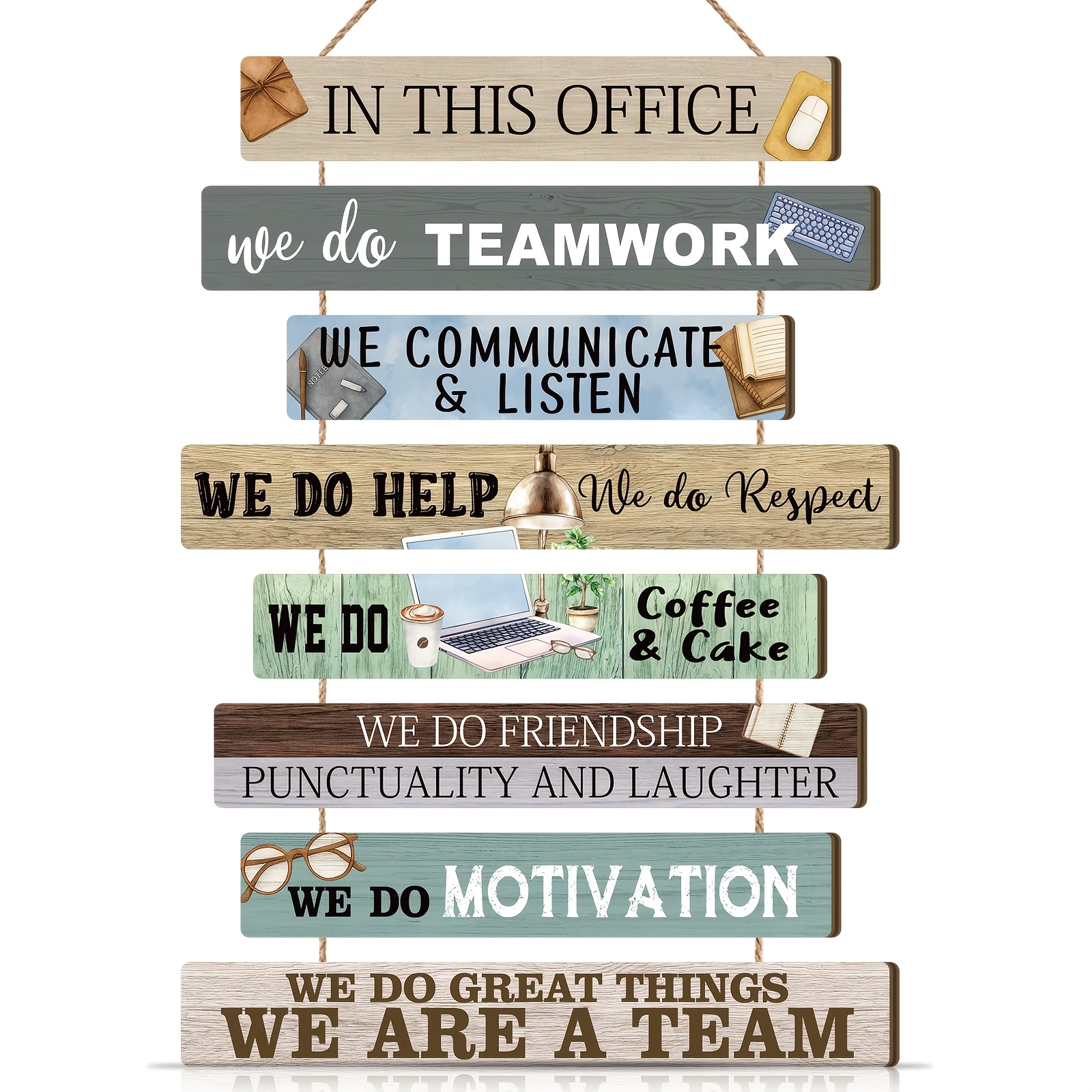 TEMU 8pcs Wooden Set, Inspirational Teamwork Quote Plaques For Office Decor, Motivational Wall Art, Suitable For Home Bedroom/living Room/office