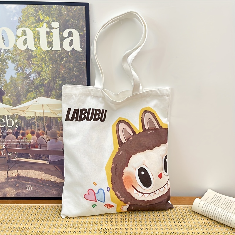 TEMU Tote Bag With Cartoon Print, Large , Shoulder Bag With Closure, Washable And Durable