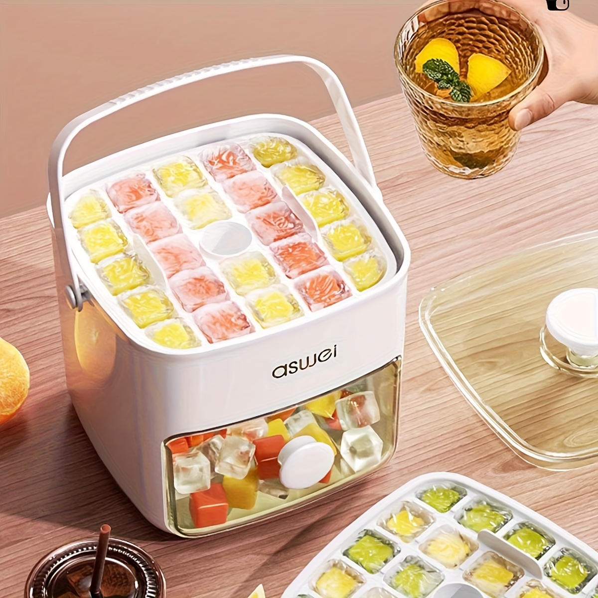 1pc large capacity ice maker with   lid 25 50 cube capacity single double layer design food grade plastic refrigerator storage rack   chilling whiskey and cocktails essential kitchen tool non electric details 2