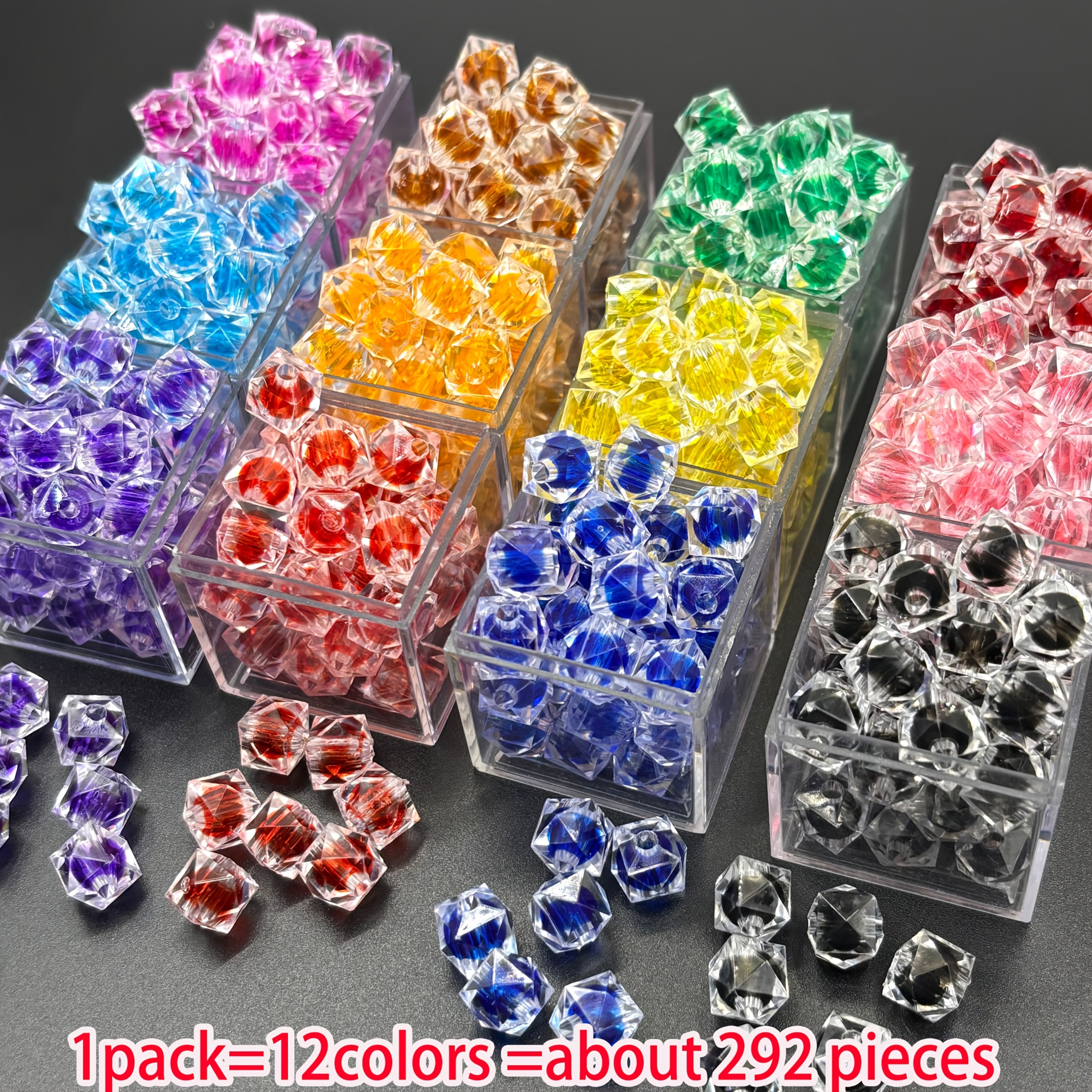 TEMU 292pcs Of 10mm 12-color Cube Beads, Large Acrylic Loose Beads, Diy Bracelet, Keychain Pendant, Clothing Accessories, And Other Decorative