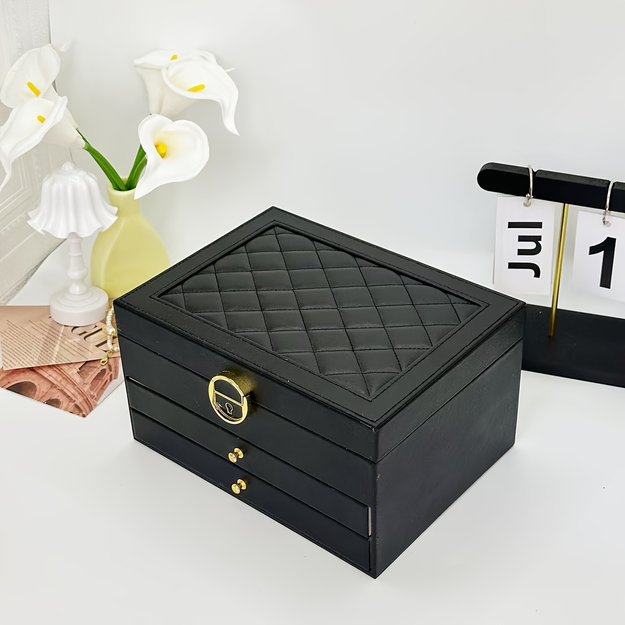 3 tier jewelry organizer box with soft fabric lining pink synthetic synthetic   leather storage for necklaces earrings rings and bracelets multi compartment design for easy organization jewelry box jewelry boxes Product details 3