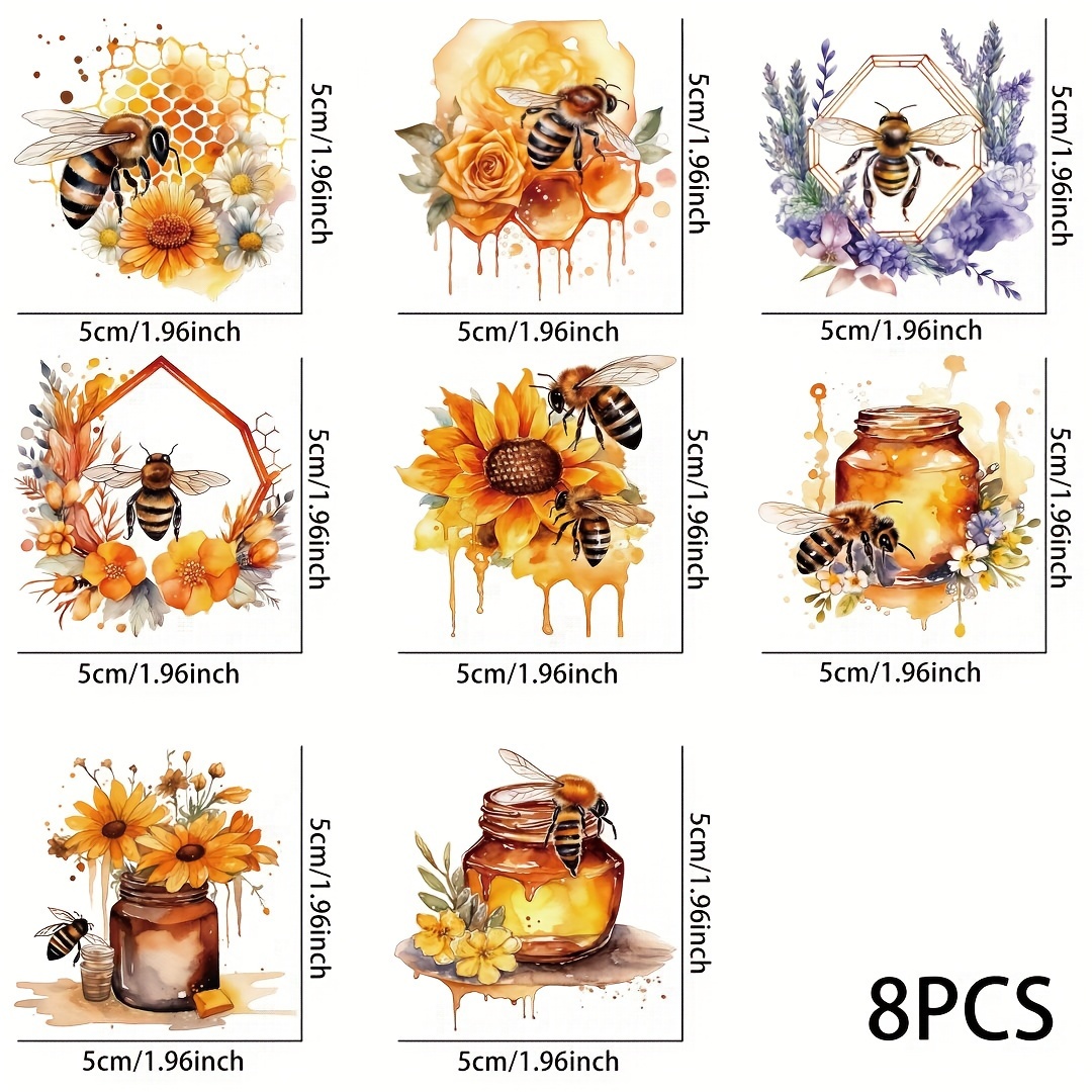 

8pcs Bee And Flower Pattern Uv Dtf Cup Stickers, Waterproof Sticker Pack For Decorating Mugs, Cups, Bottles, School Supplies, Etc, Arts Crafts, Diy Art Supplies