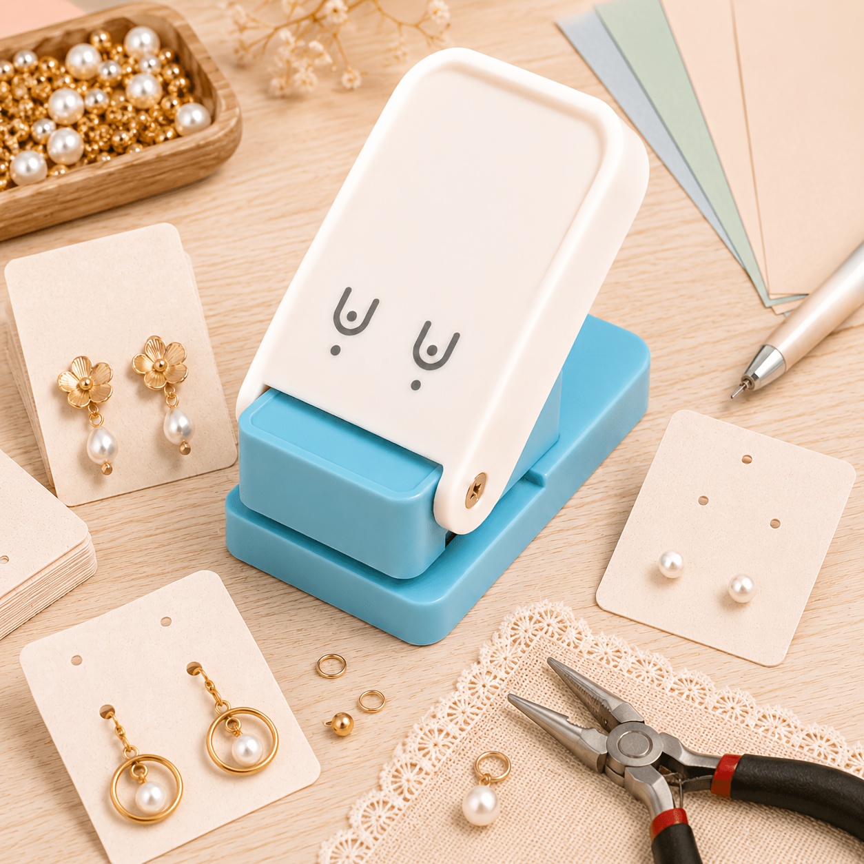TEMU Earring Card Punch Tool, Mini Double Hole Jewelry Display Card Puncher For Earrings, Hooks, Studs, Dangle Earrings, Jewelry Packaging And Craft