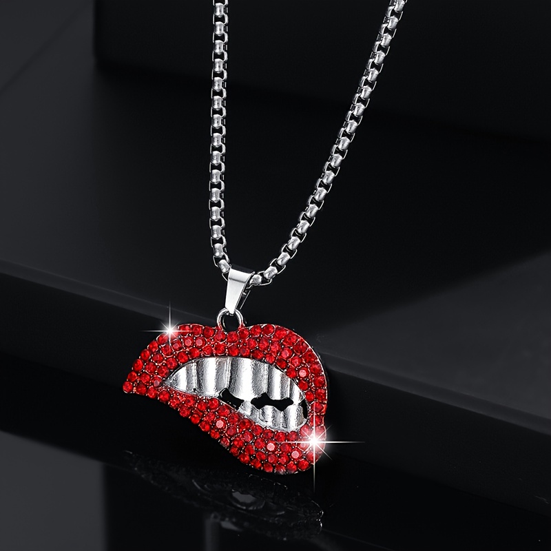 TEMU 1pc Fashionable Western -hop Full Pave Lip-shaped Pendant Necklace, Suitable For Trendy Men' Wear