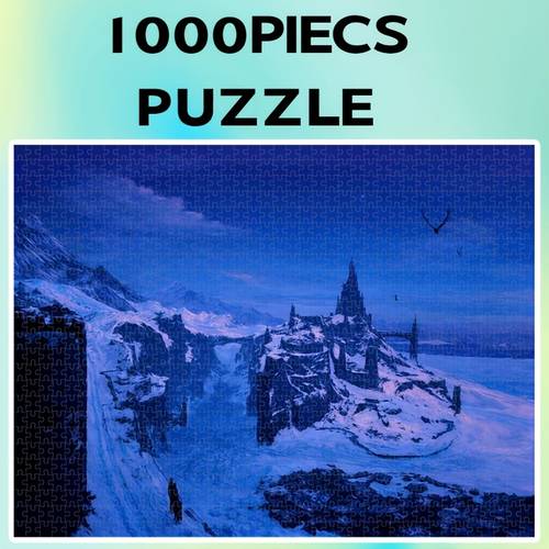 poza articolului puzzle din hârtie, 1000 piese, ramă nu inclusă ( îngheț de , turnul izolat pe muntele de zăpadă, vârfuri distanță corbul rece, puzzle scenă fantastică de iarnă, puzzle de crăciun, puzzle a de halloween) material card alb