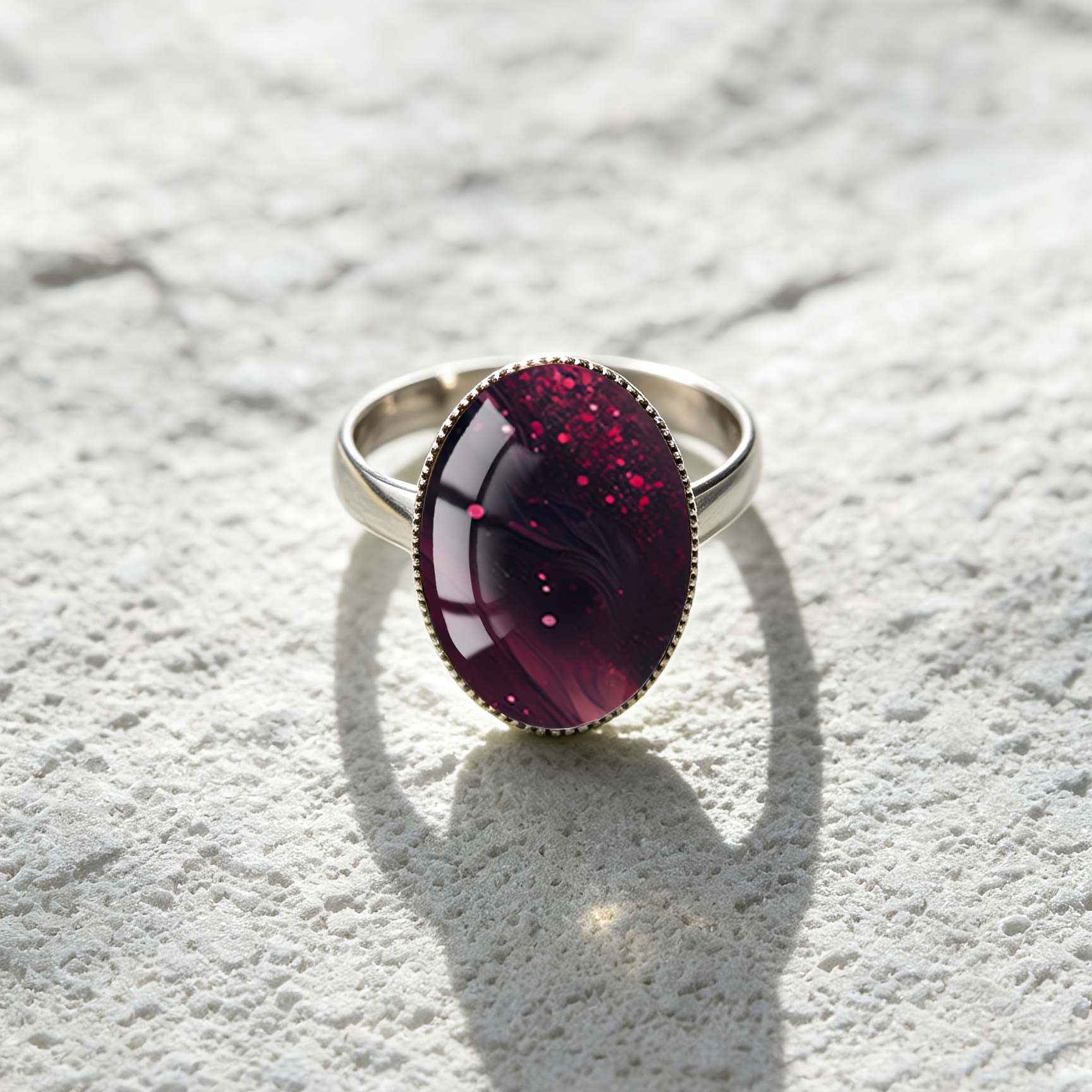 TEMU Anello ovale da 1 pezzo in acciaio inossidabile 316 con vetro e motivo a puntini rossi fluidi scuro, stile elegante per regali da uso , anello