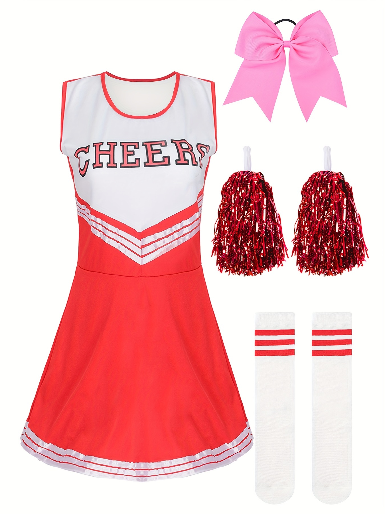Halloween Cheerleader Kostüm Set – 2 Pompons, Haarschleife & Socken Für Partys & Sportevents