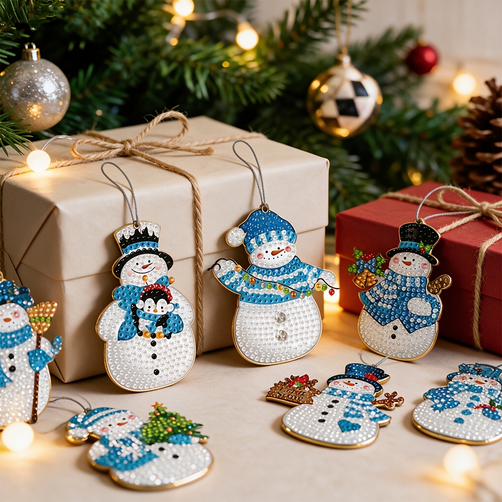 TEMU 12pcs Adult 5d Snowman Diamond Painting Pendant Set, Christmas Tree Hanging Ornaments, Adult Diamond Painting Kit Winter Christmas Blue Snowman