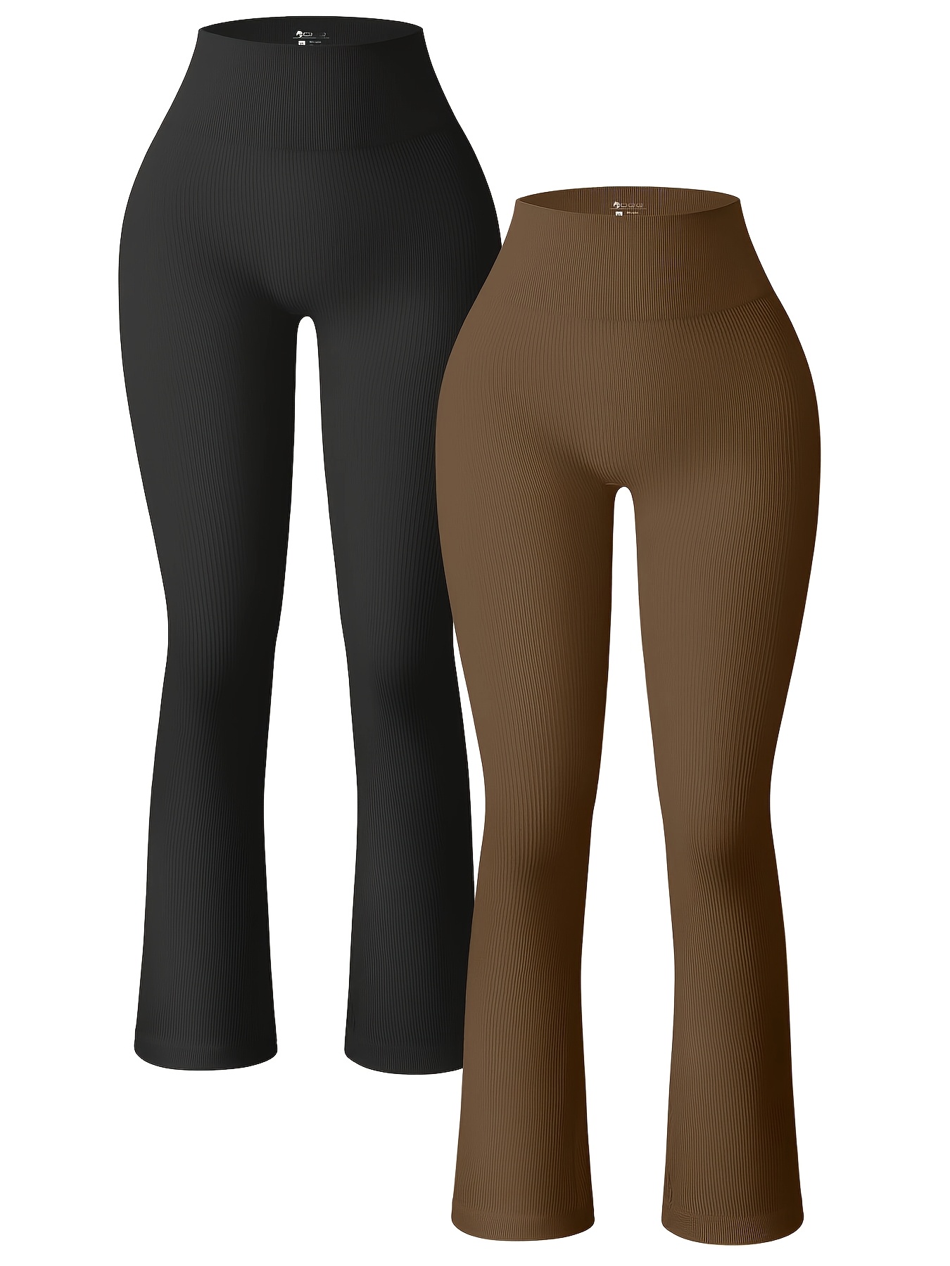 2pcs High Waisted Ribbed Flare Leggings