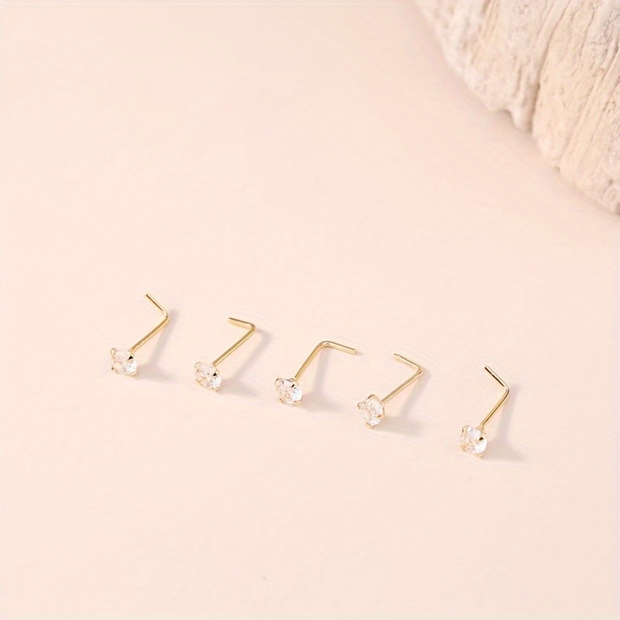 5pcs/set 2mm 3mm White Cubic Synthetic Zirconia Nose Stud Bone L-shaped Nose Ring Men Women Jewelry