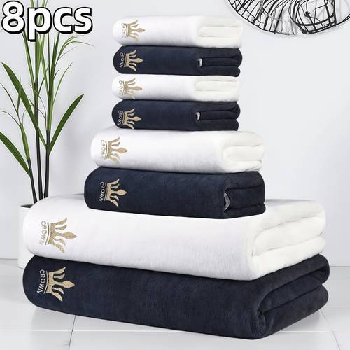 8pcs super bath towel set embroidery 2pcs 70 x 140cm bath towels 2pcs 42 x 70 cm hand towels 4pcs 35 x 35 cm washcloths quick drying fast absorbing lightweight and spa use