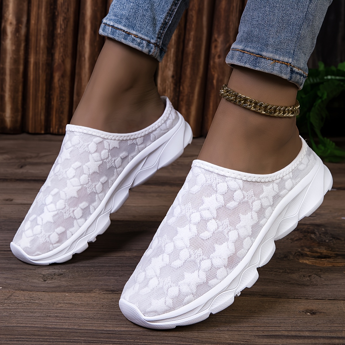 TEMU Mules à Plateforme en Dentelle pour Femme : Légères, Respirantes, Semelle Souple, Non Étouffantes, Polyvalentes, Chaussures Décontractées à
