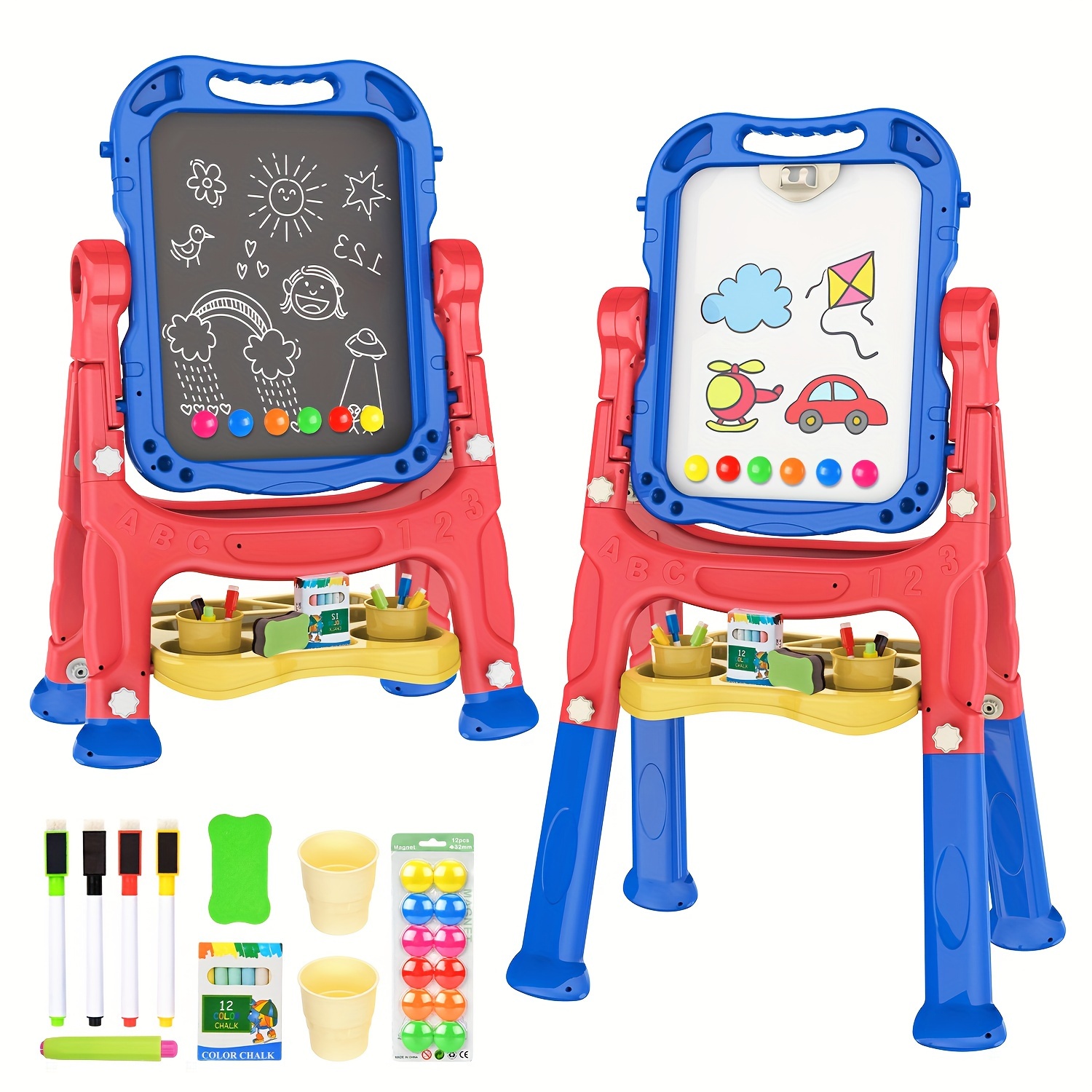 

1pc Adjustable Standing Art Easel For Toddler, Double Magnetic Drawing Board With Painting Accessories, Gift For Little Boys And Girls