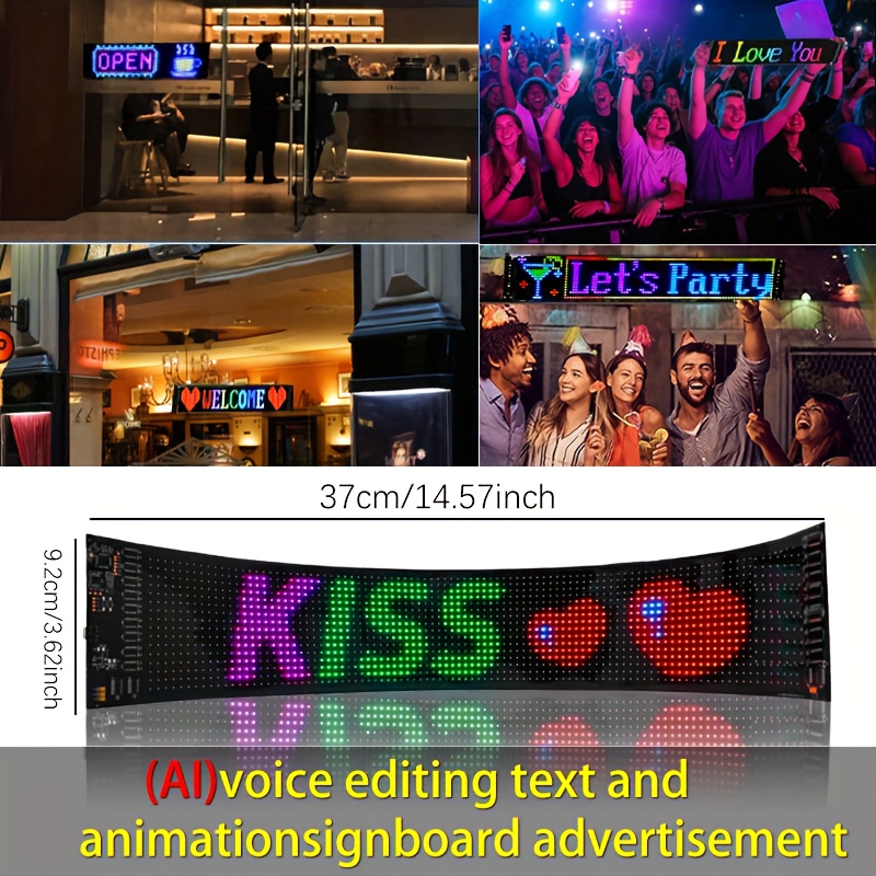 Écran LED Flexible avec Édition Vocale Intelligente, Connectivité Bluetooth pour Animation et Personnalisation de Texte. Alimentation USB - Idéal Décorations Maison/Publicités Magasins Vitre Arrière Voiture & Ambiance Festive