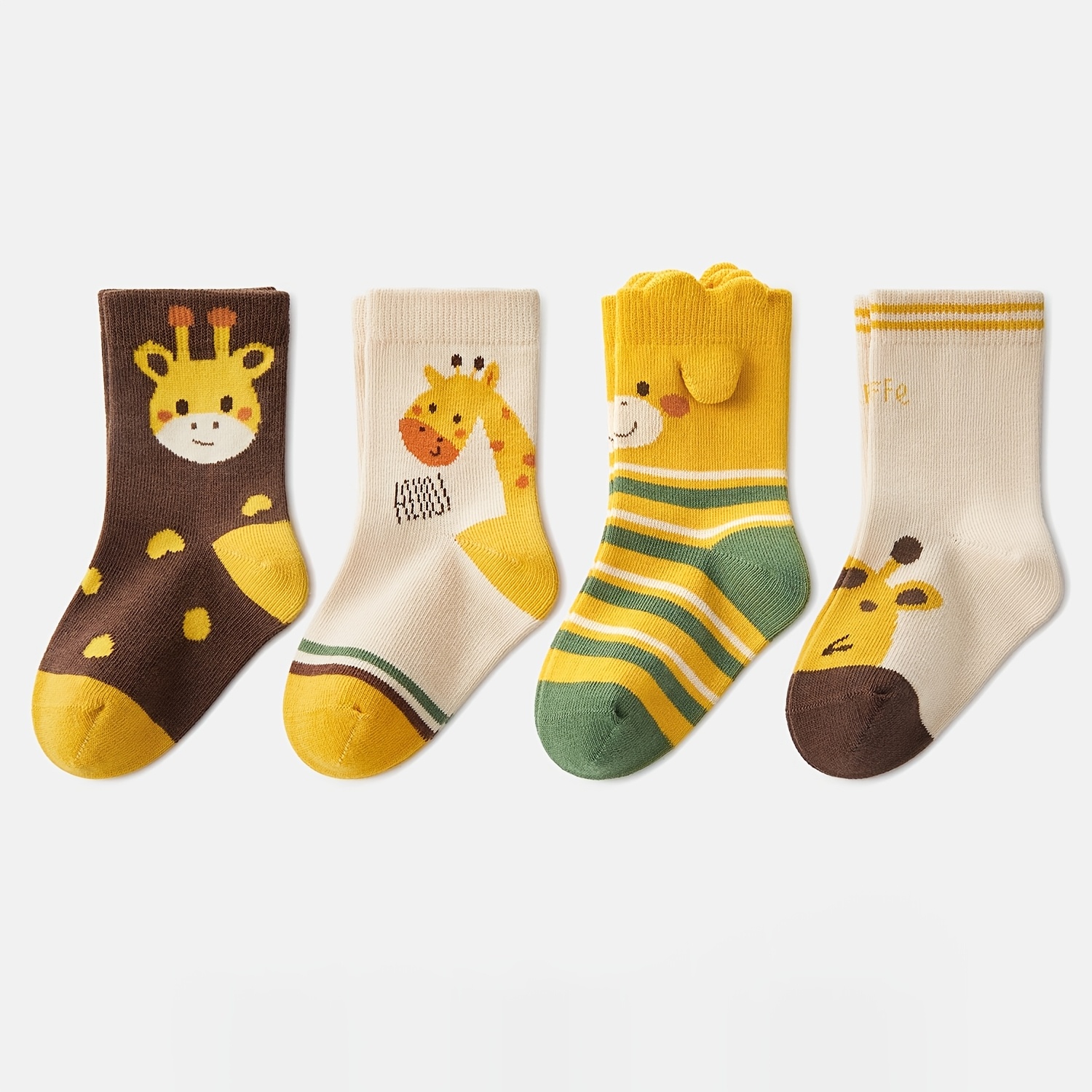 Image of 4/8 Pairs Of Baby Socks, Featuring Cartoon Giraffe And Deer Patterns, Baby Socks, Suitable For Spring/summer/autumn/winter, Machine Washable/hand Washable
