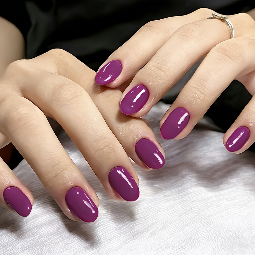 TEMU Set de manicura de uñas postizas moradas de 32 piezas, ideal para uso diario y fiestas, con pegamento en gel y buffer