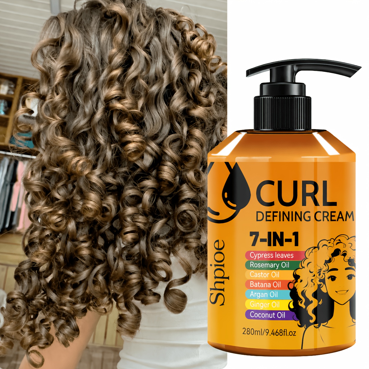 7-in-1 Adult Curly Hair Styling Cream, Moisturizing Styling Cream, Long-lasting Firmness And , Suitable For Wavy And Curly Hair Texture, Care | Fashionable | Formula