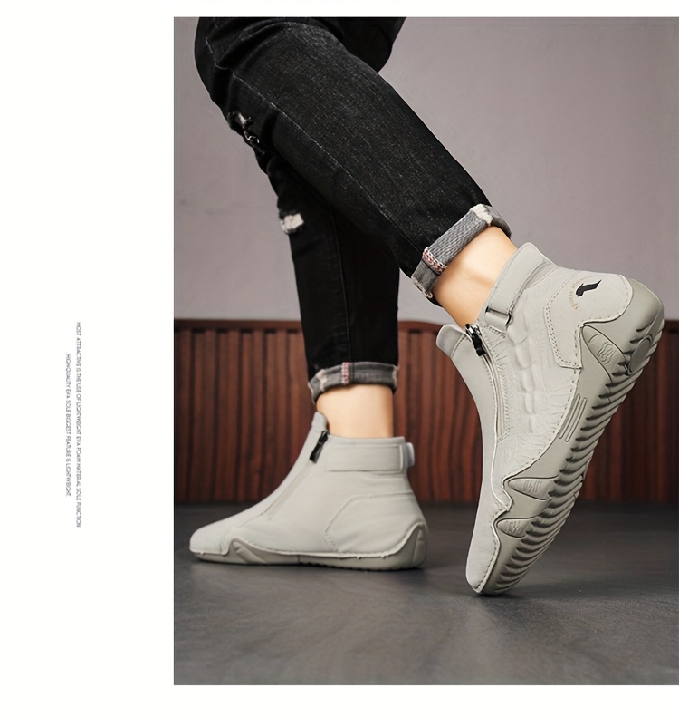 [Handmade Boots] Large Size Men's Boots | Zippered Slip-on Upper 38-48 Octopus Mid-top Rubber Sole Handmade Outdoor Boot Casual Walking Shoes