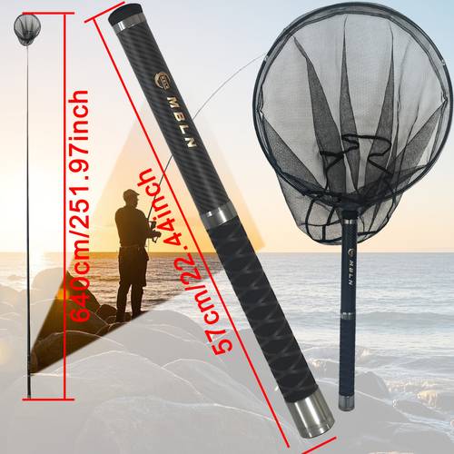 6 meter ultra long rock fishing landing net pole with 50cm aluminum alloy landing 8mm interface landing net retractable folding special tool for fishing