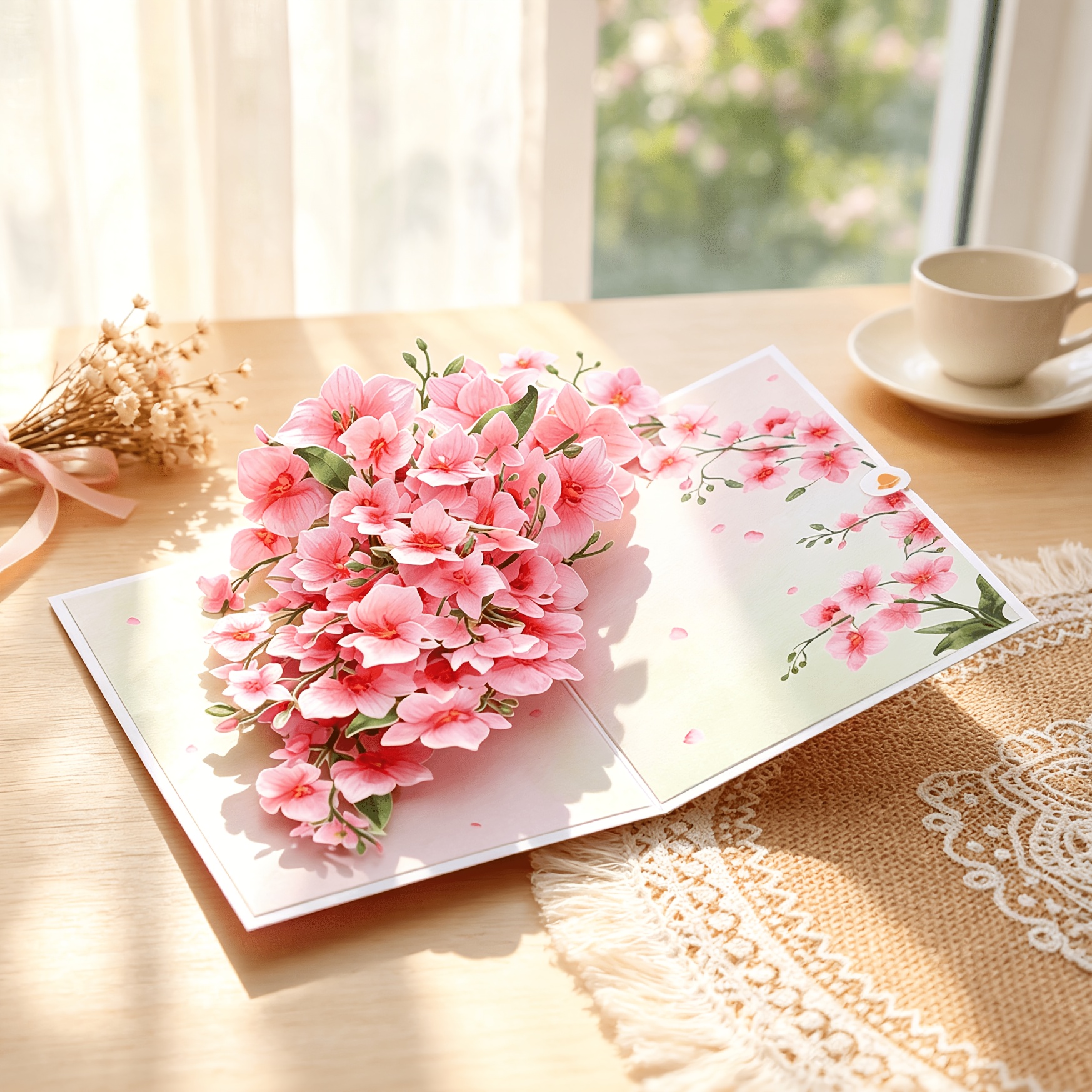 TEMU Partyeinladungen Handgefertigte 3D-Pop-Up-Blumenkarte mit passendem Umschlag – Rosa Orchidee, geeignet für Geburtstage, Hochzeiten, Muttertag,