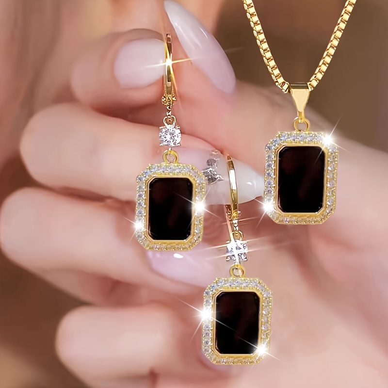 TEMU 3pcs Luxury Necklace Pendant + Earrings Set, Party Commemorative Jewelry Exquisite Personality Creative Fashion Minimalist Holiday Gift