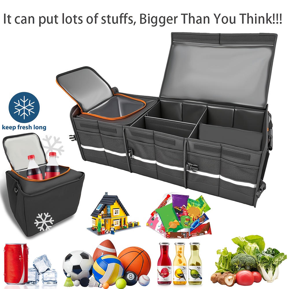 Versatile Car Trunk Organizer With Multiple , Insulated Cooler Bag, And Pockets For Car, Camping, And Storage Solutions