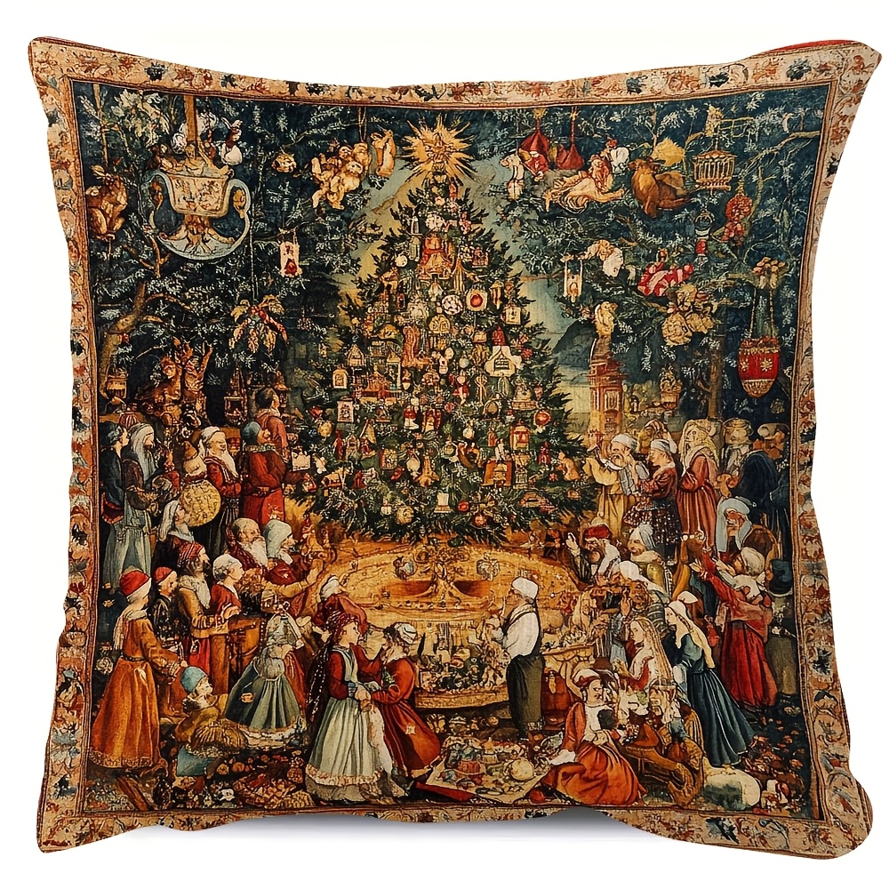TEMU 1pc 2d Flat Print Double-sided Short Plush Pillowcase, 16th Century Persian Carpet Print Christmas Holiday Double-sided Print, Zipper Closure,