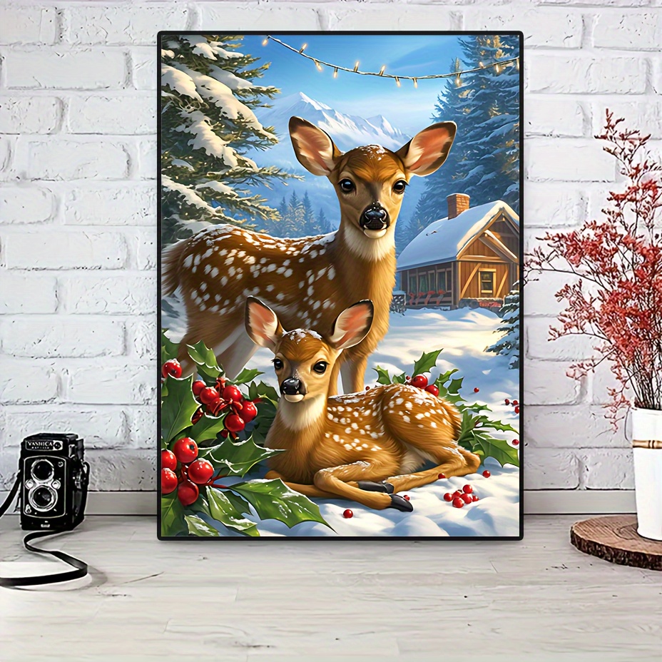 

1pc 5d Diamond Painting Kit, Round Deer Canvas Art Set, Diy Craft For Home Wall Decor, 30x40cm/11.8x15.7 Inches