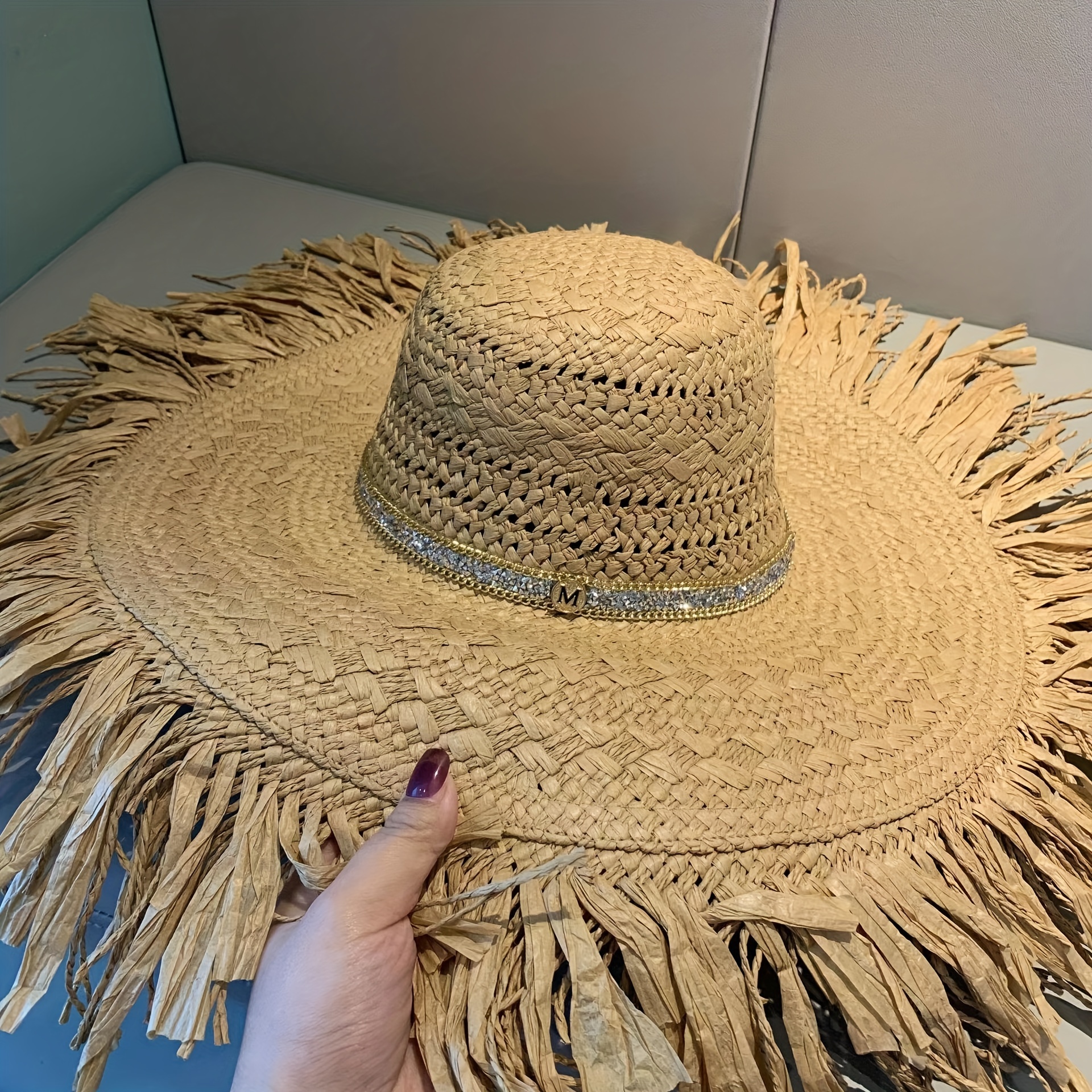 Kraft Raffia Mesh bucket hat, Crochet straw hat, Beach Bucket Hat Summer  sun hat
