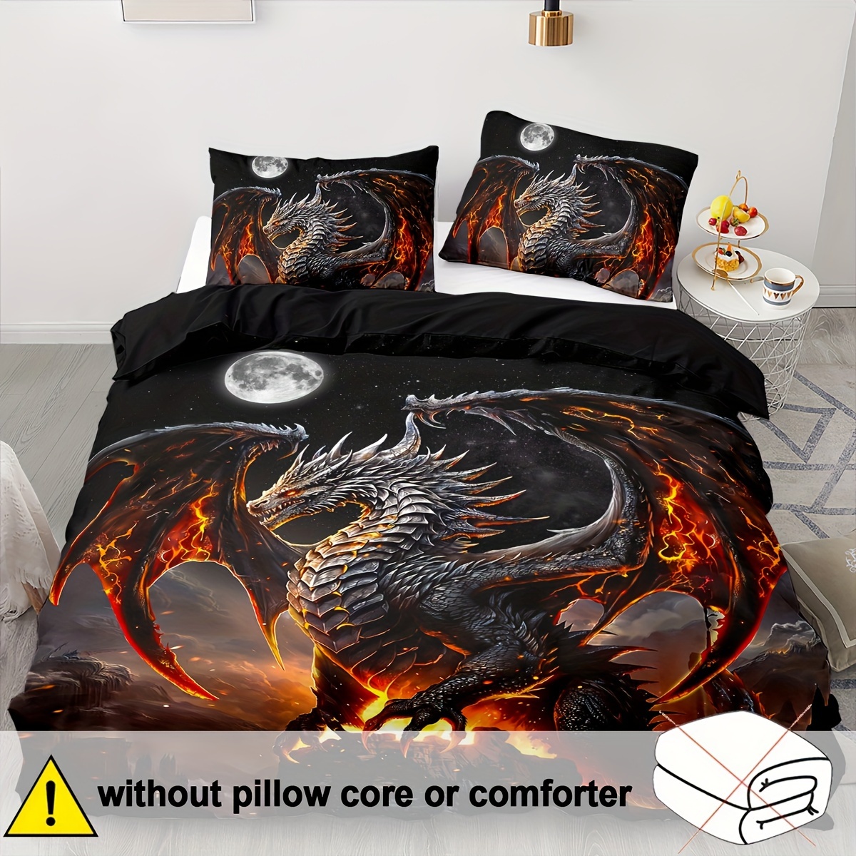 TEMU Ensemble de housse de couette ouverte 2/3 pièces, douce et confortable, avec motif de dragon antique. Literie dragon 3D pour lit double, literie