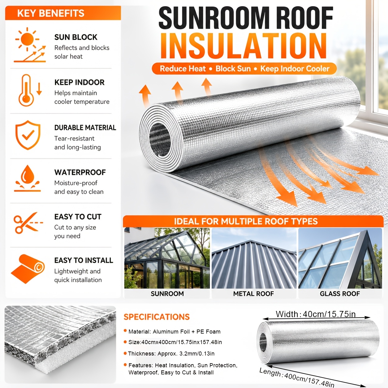 TEMU Rouleau d'isolation multifonctionnel en aluminium (avec autocollants ronds de fixation trace gratuits) - Refroidissement , chaleur hivernale,