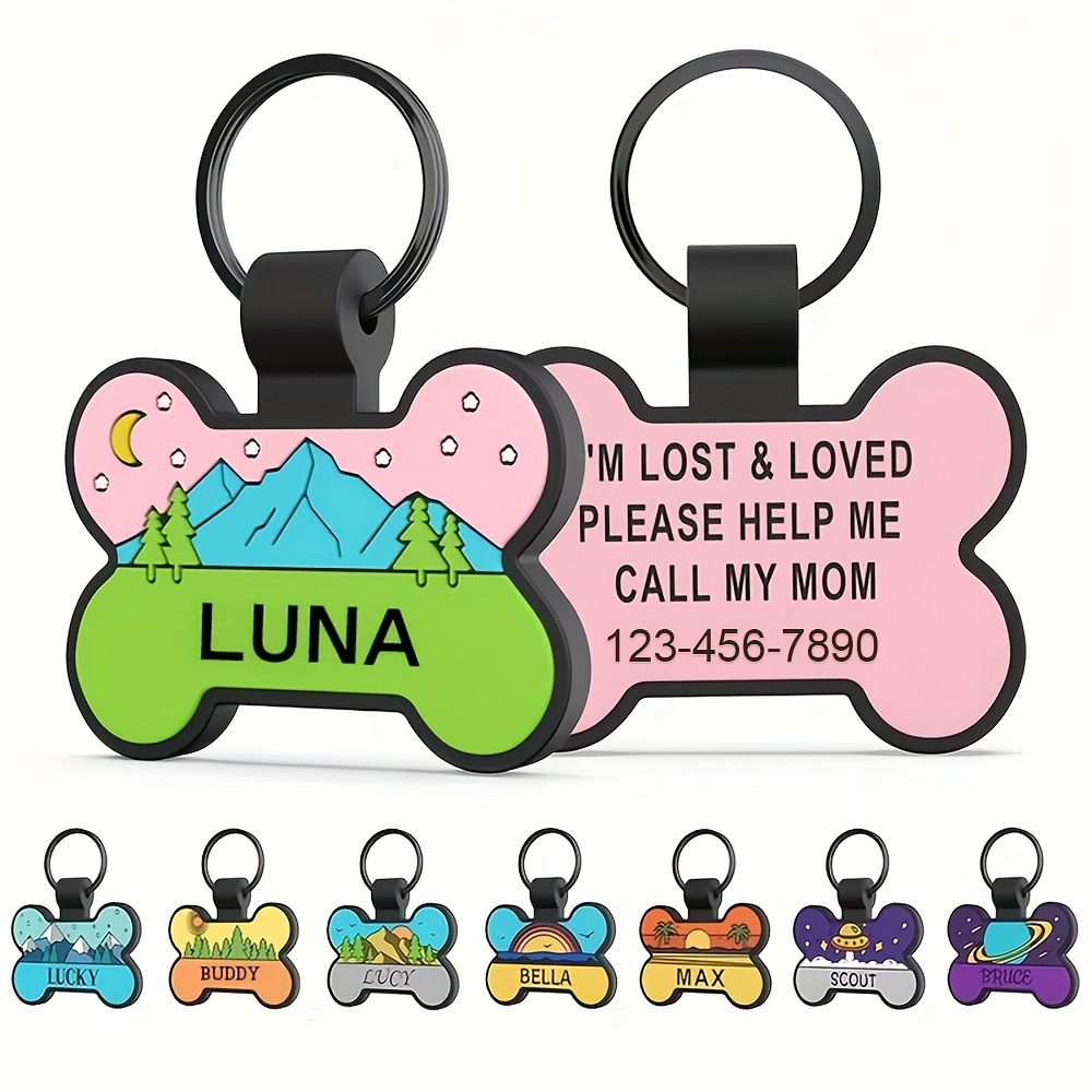 Customized Silent Bone-Shaped Dog Tag with Silicone Material for Pet Identity, Engraved Personalized Pet Tag for Dogs and Cats