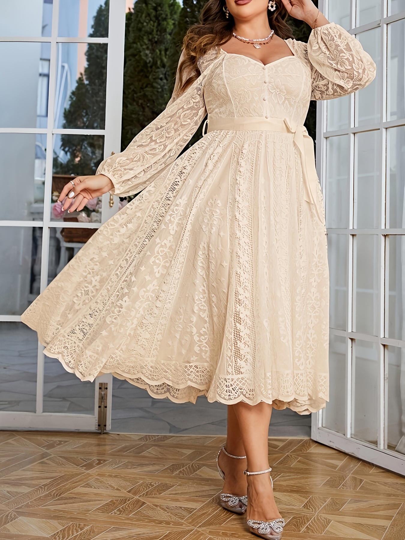 fitted lace wedding dress ShopWonder Women Plus Size Maxi Dress Round Neck Ruffle Short Sleeves High  Waist Split Summer Casual Dress with Pockets Light Blue 3XL at Amazon  Women's Clothing store