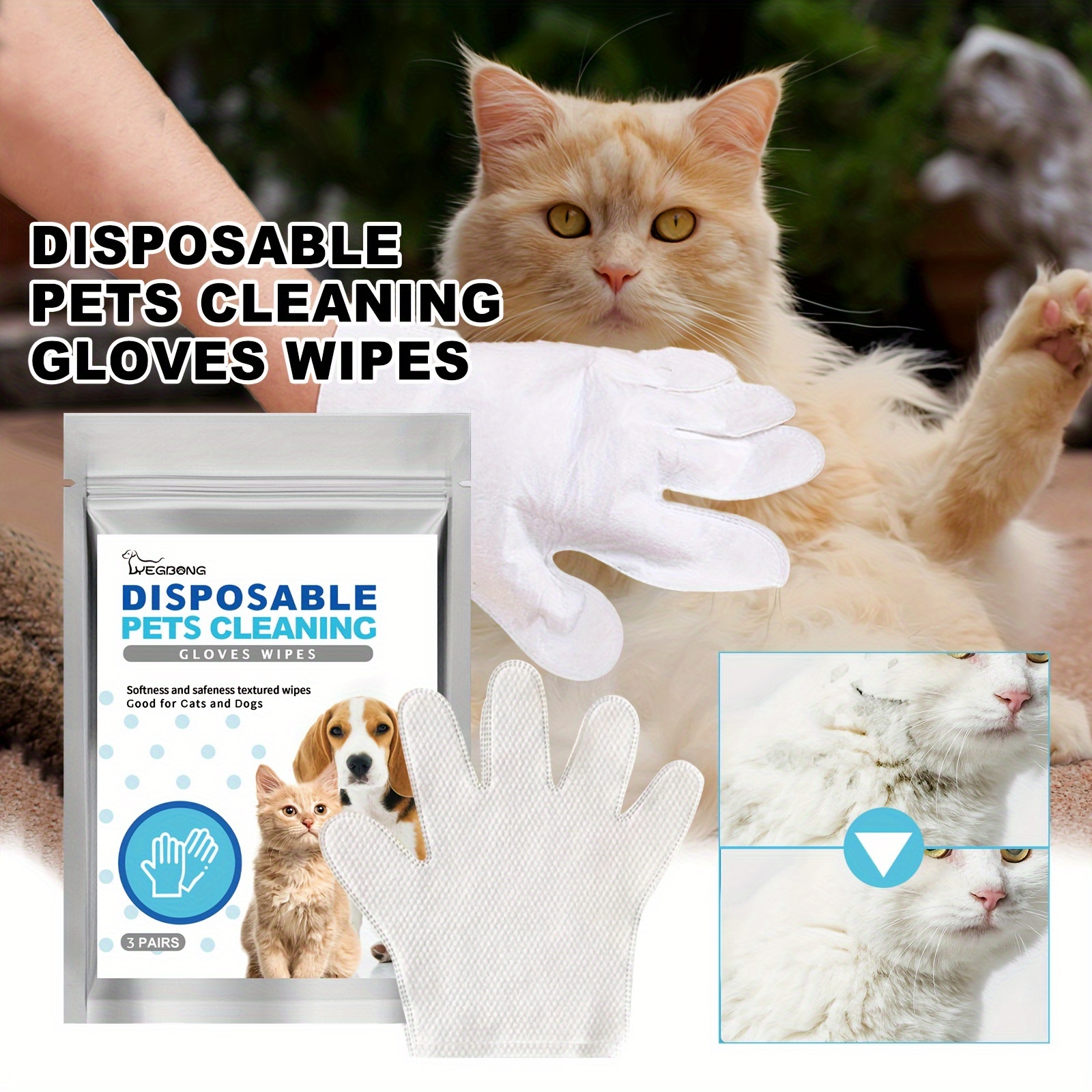 3 Conjuntos De Guantes Desechables Para Eliminar El Pelo De Perro,  Toallitas Para Eliminar El Pelo De La Capa Inferior, Toallitas Desodorantes  Para He