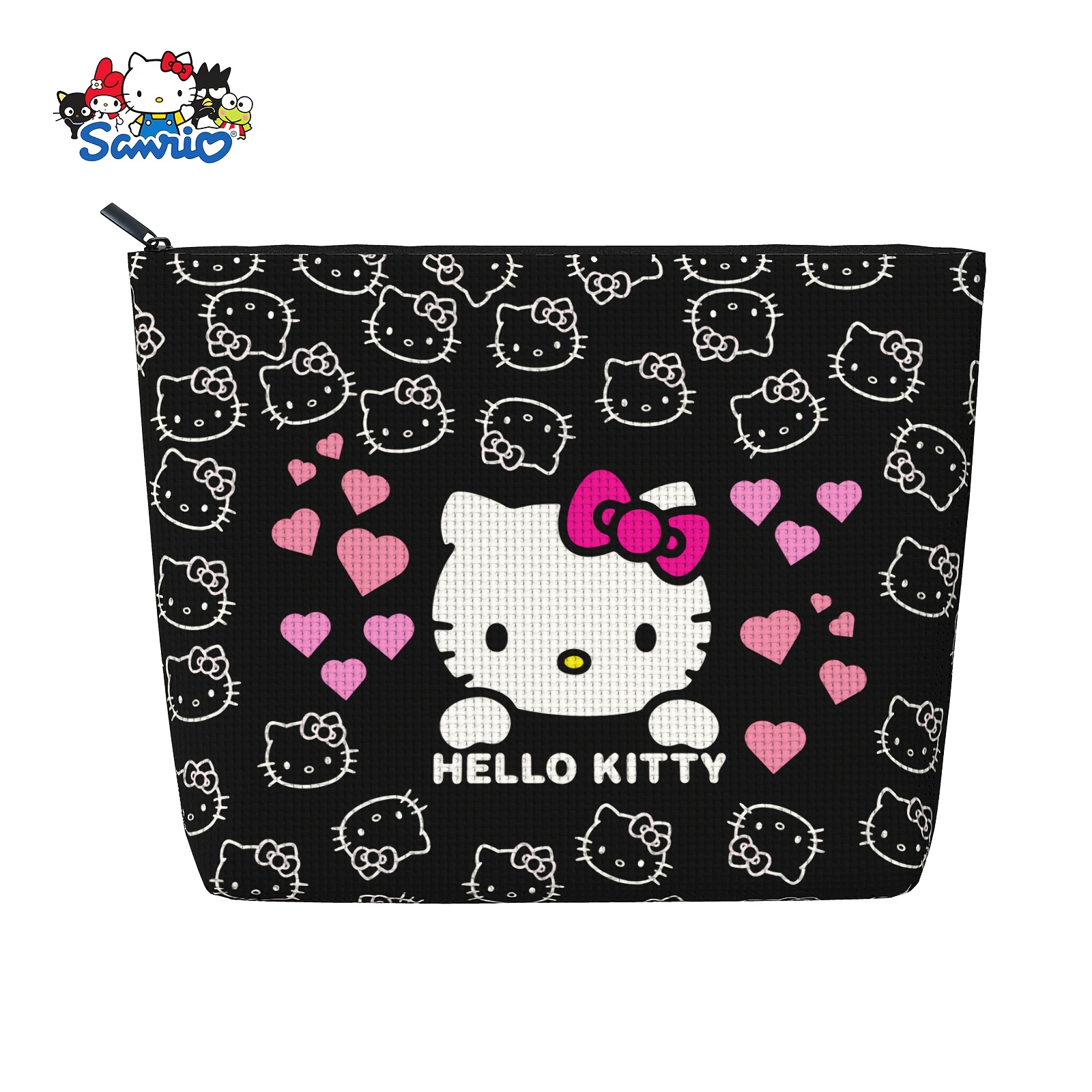 TEMU [travel Essentials] Official Hello Cosmetic Bag - Cute Cartoon Makeup Pouch With Zipper, Lightweight Polyester Organizer For Beauty Tools And Brushes, Design For Adults