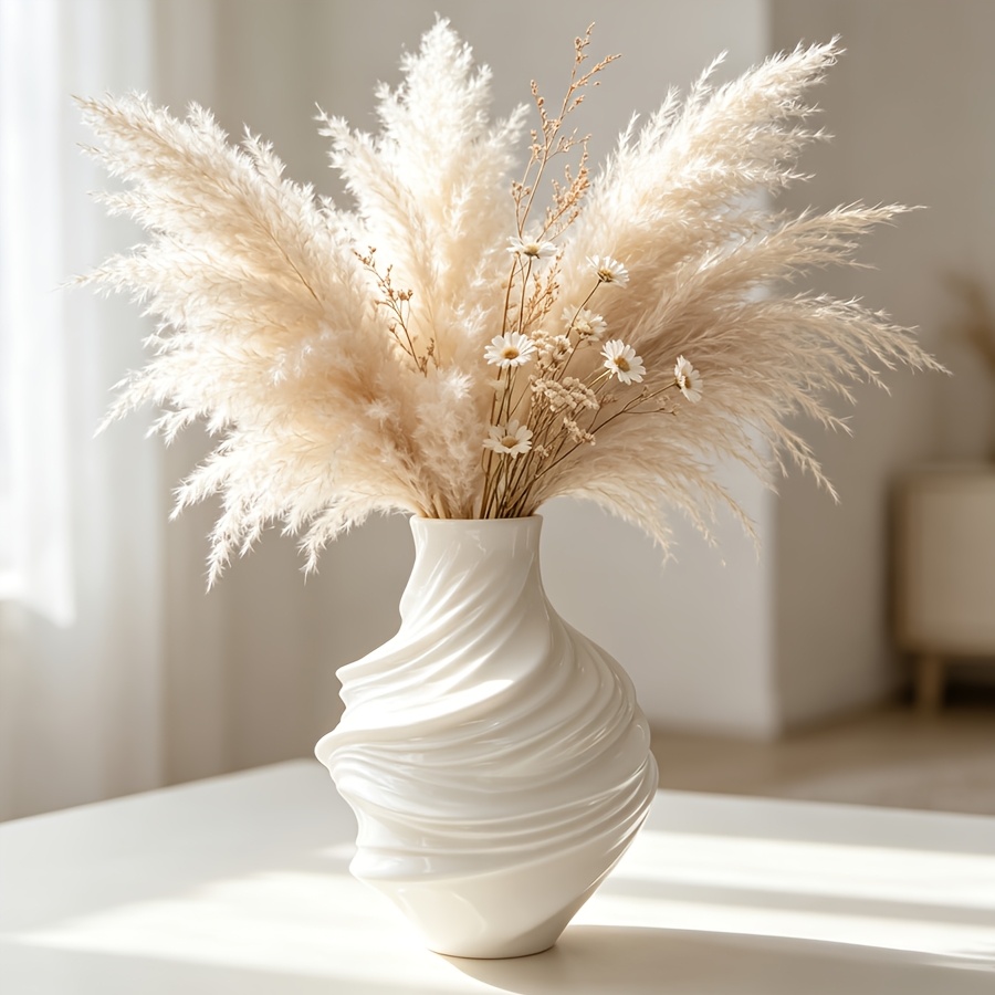 TEMU 1 pièce Vase en plastique blanc et torsadé, Récipient à fleurs décoratif à surface incurvée irrégulière, Petit ornement d'arrangement floral de