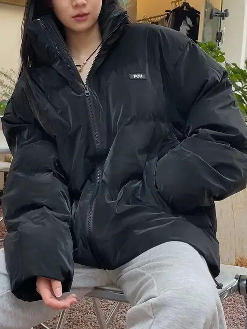 아시안 야드 루즈핏 겨울 단색 다재다능 루즈 아메리칸 하이스트리트 매트 입체감 여성용 자켓 스탠드업 칼라 보온 따뜻한 패셔너블 옷 여성