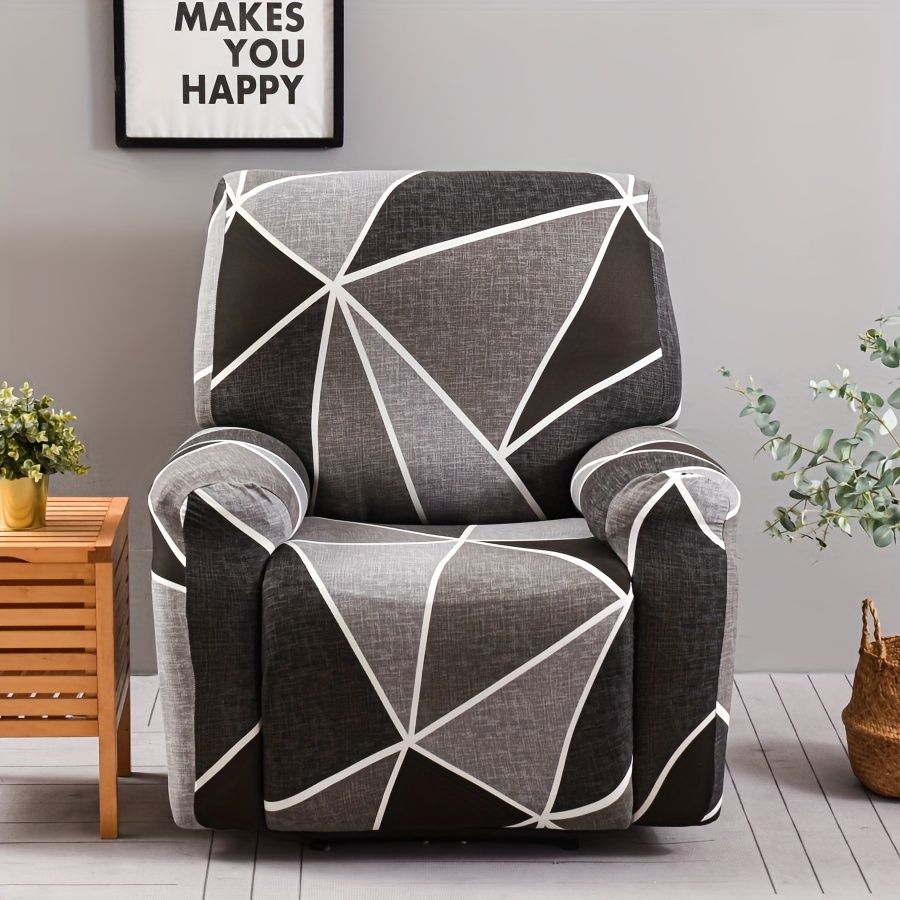 

4pcs Set Modern Black Stretch Printed Recliner Chair Covers - , Machine Washable Sofa Slipcovers For Living Room & Office Decor