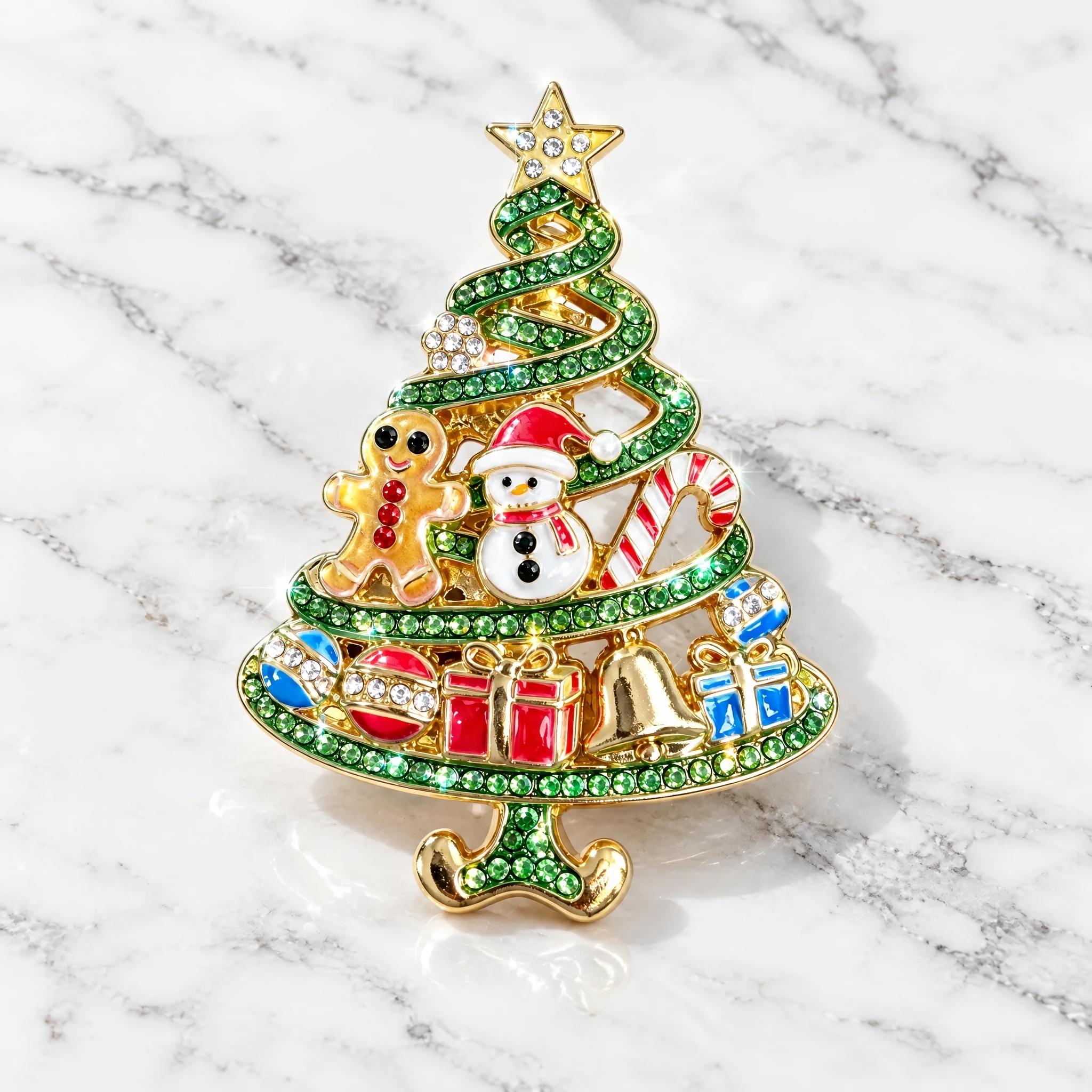 TEMU Épingle polyvalente de sapin de Noël spirale à strass et à plusieurs couches - d'arbre de strass + Ensemble complet de mini- de Noël dans un