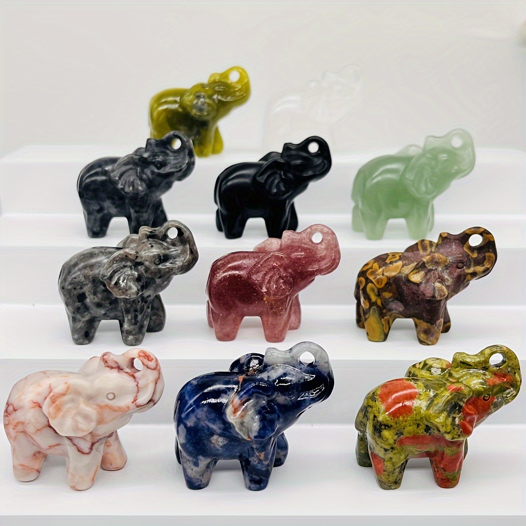 

1pc 40mm Natural Crystal Carving Elephant Ornament, Home Office Decoration