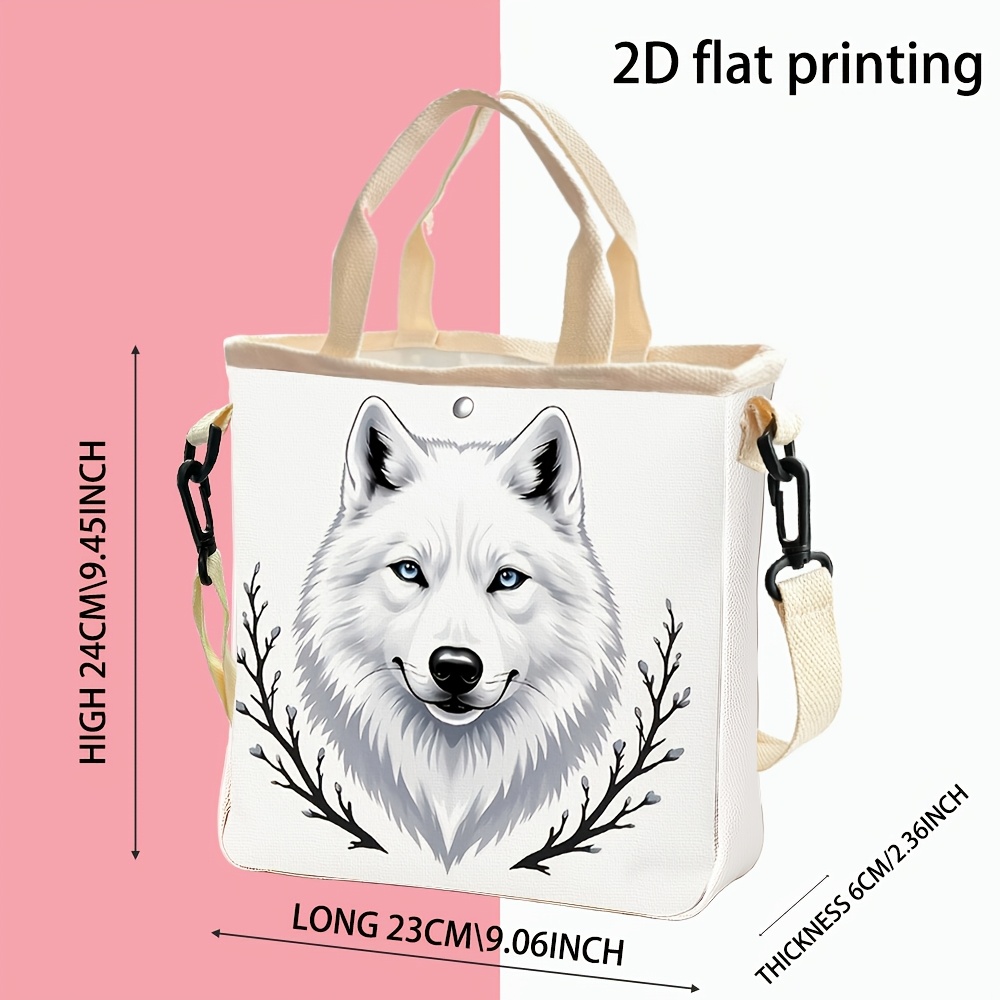 TEMU Sac avec impression 2D, présentant un motif de blanc et de branche, un petit sac de boîte à lunch de rangement portable, un sac bandoulière pour