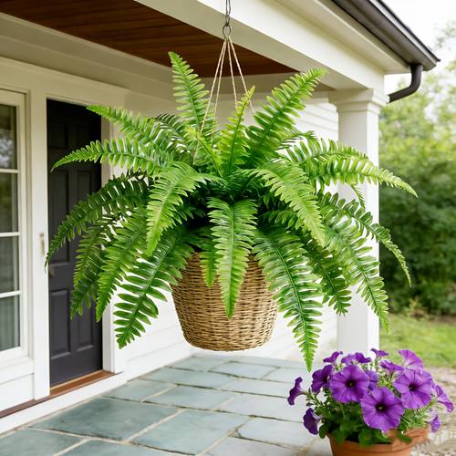 1 pieza de helecho de boston artificial de exterior, planta colgante simulada, vegetación falsa realista, adecuada para decoración de interior y exterior: hogar, , patio, jardín, , ceremonias de graduación, , , día de san valentín, día de , año