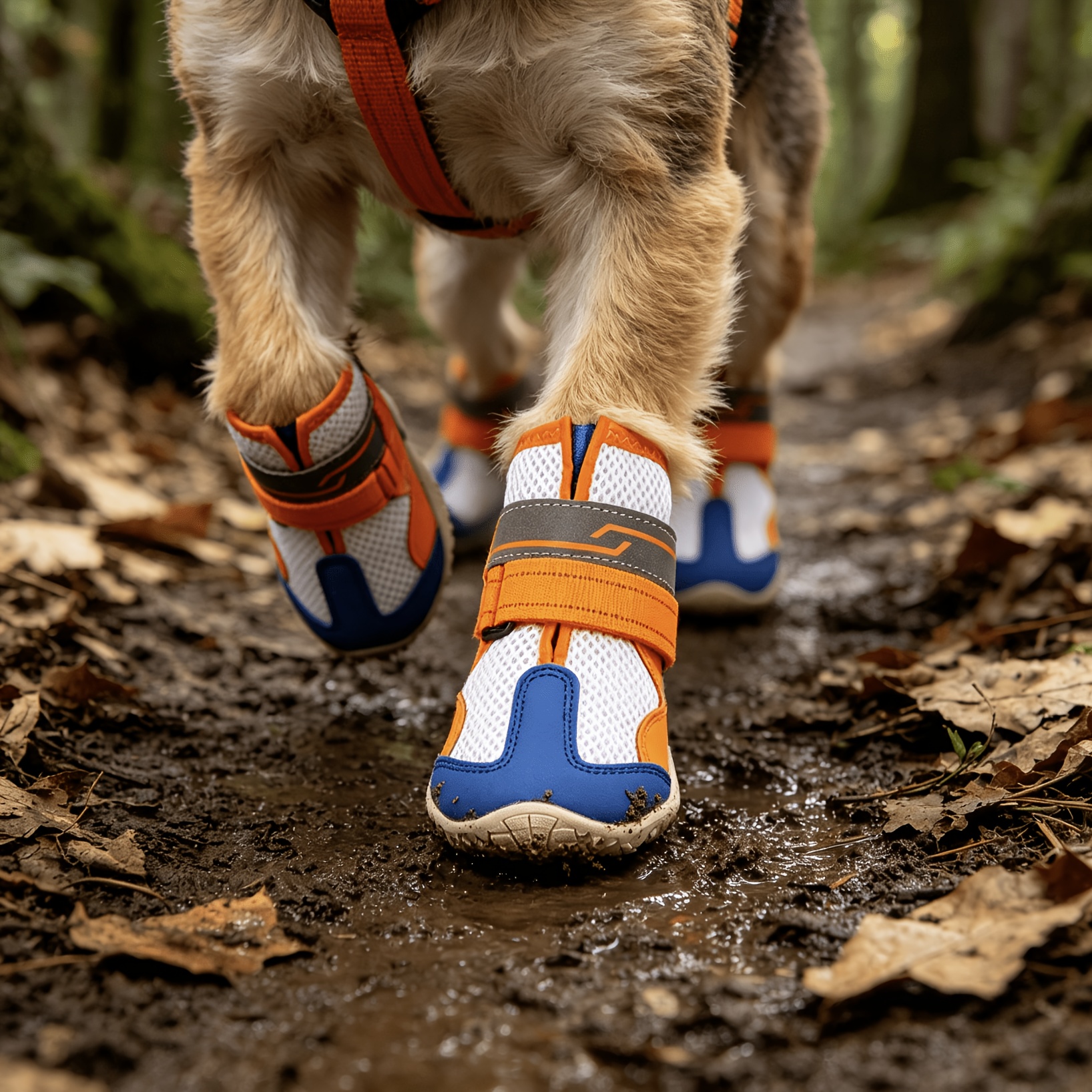 4pcs Orange Dog Boots with Reflective Strips, Non-Slip Design