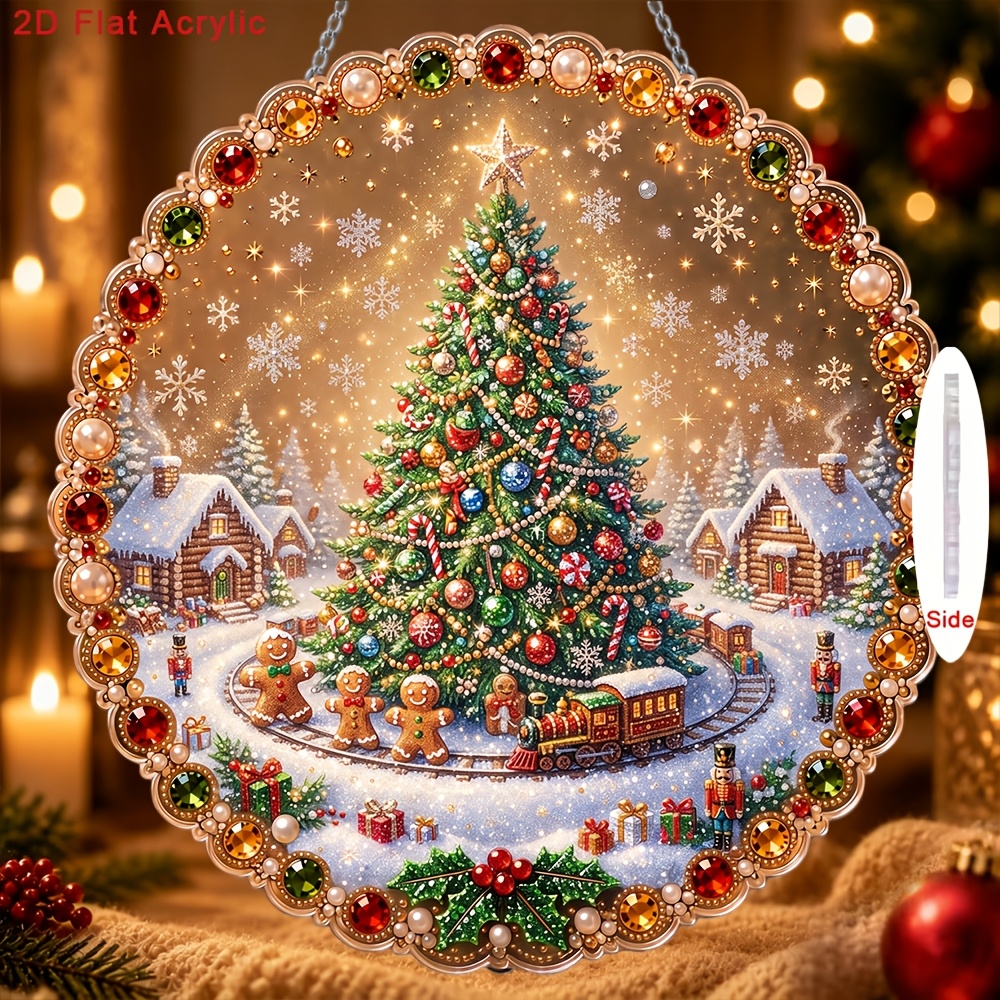 TEMU Kit de pendentif DIY à imprimé plat 2D avec perles acryliques et strass, motif de Noël et sapin de Noël, avec outils pour strass à pois et