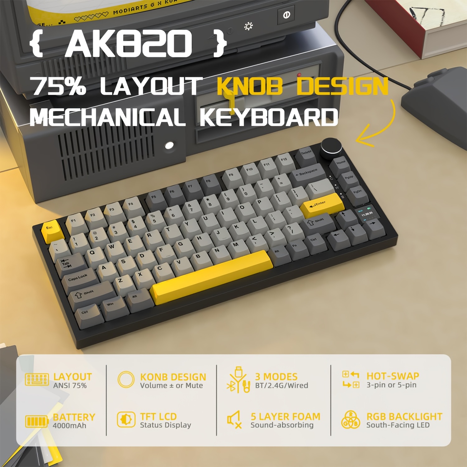 AJAZZ AK820 Pro · pantalla y conexión inalámbrica · imagen 1 del anuncio