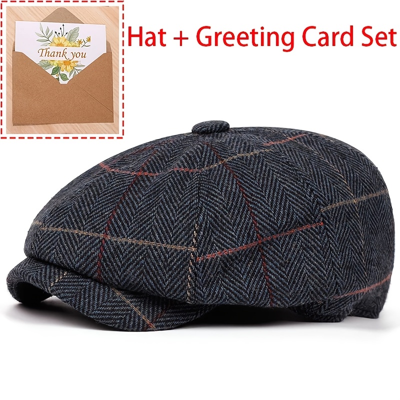 TEMU Blend Herringbone Newsboy Cap With , Adjustable Classic Flat Cap, Hat   Greeting Card Gift Set