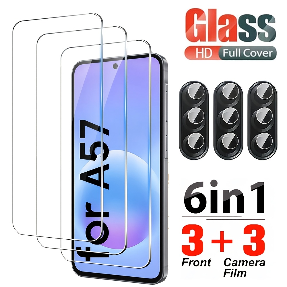 6in 1 3+3 Tempered Glass For Screen And Lens, Designed For Galaxy A57 5g, Hd Camera Lens Protector For Galaxy A37