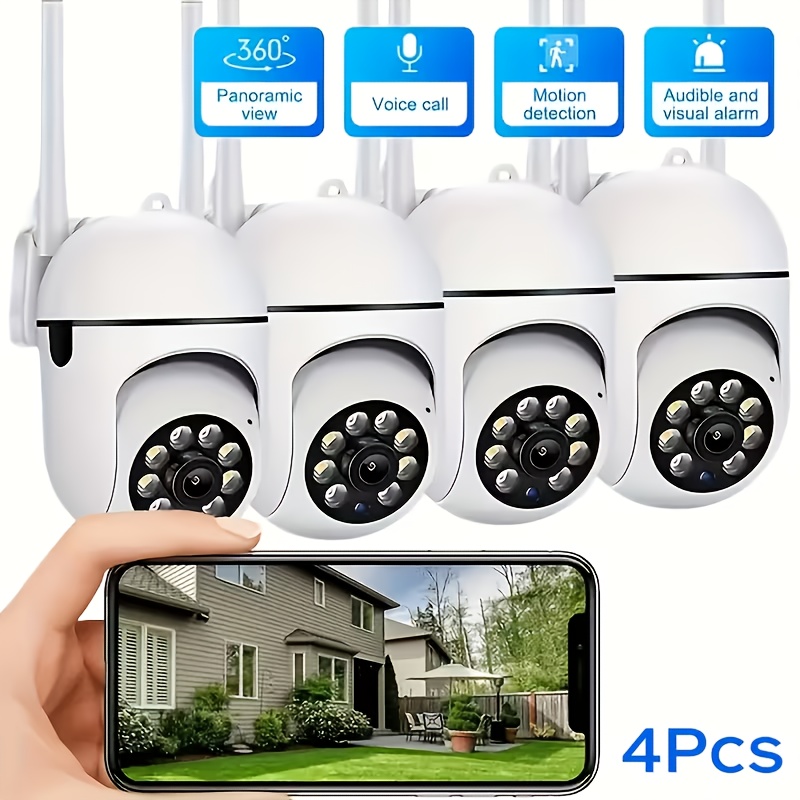 Image of 4pcs 1080p Hd Security Cameras, Infrared Night Vision High-definition Camera, Audio Video Cameras, Pan/tilt/zoom - 2.4g Wifi Smart Cameras And Elderly