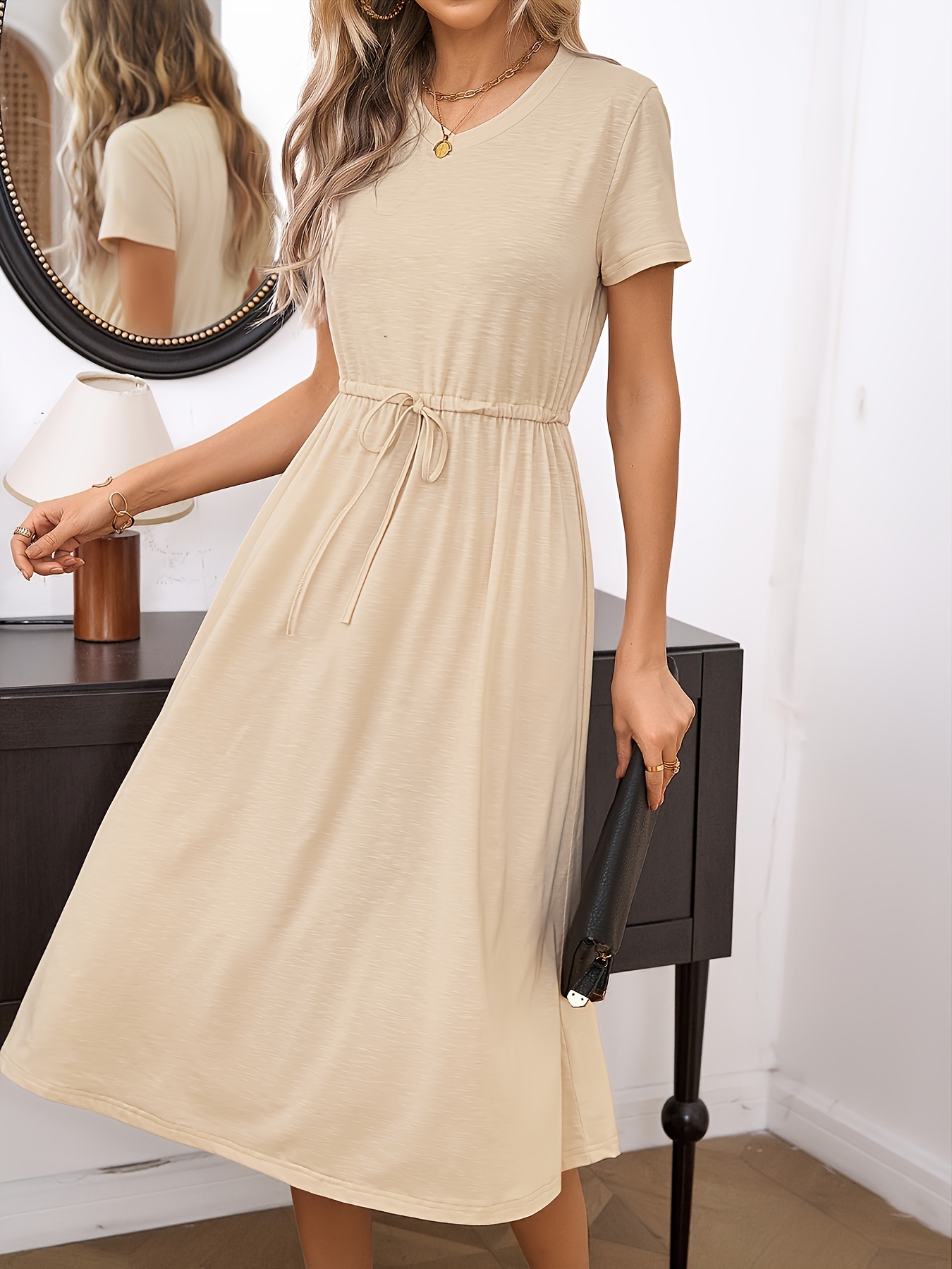 Elegant Formal Solid With Belt V Neck A Line Dresses(5 Colors)