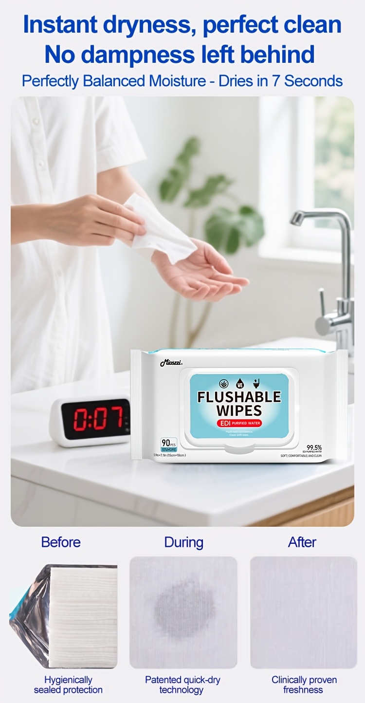 MIOSZZI Flushable Wet Wipes, 540 Wipes in Total (6 Packs of 90) - Safe for And Moms | Fragrance-Free | No Alcohol | Contains Aloe | Safe for Septic Systems | Family-Sized